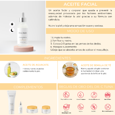 pack de cremas faciales a base de caléndula, aceite facial