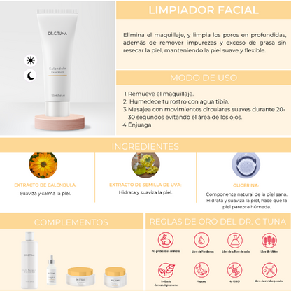 pack de cremas faciales a base de caléndula, limpiador facial